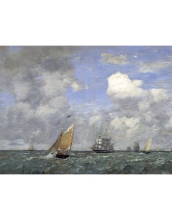 Reprodukcje obrazów Ships and Sailing Boats Leaving Le Havre - Eugene Boudin
