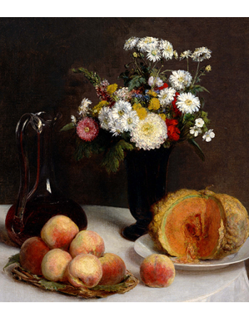 Reprodukcje obrazów Still Life with a Carafe, Flowers and Fruit - Henri Fantin-Latour
