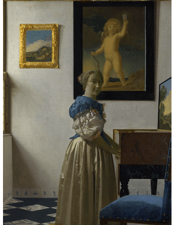 Reprodukcje obrazów Jan Vermeer Kobieta stojąca przy klawesynie