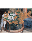 Still life with sunflowers on an armchair