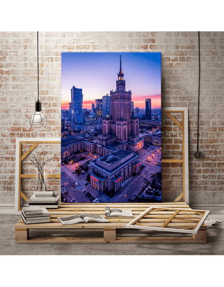 Obraz na płótnie fotoobraz fedkolor Warszawa Palac Kultury o zachodzie