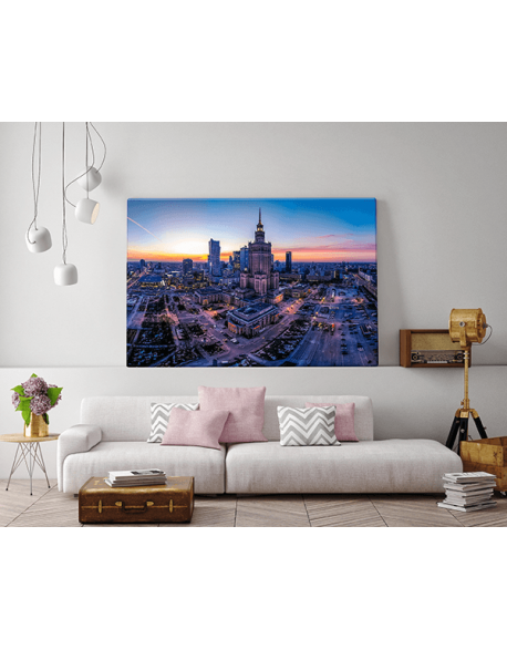 Obraz na płótnie fotoobraz fedkolor Warszawa Panorama z Palacem Kultury o zachodzie
