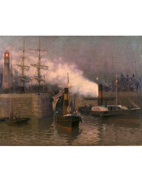 Reprodukcja obrazu Entrance to Cardiff docks evening - Lionel Walden
