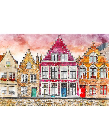Obraz na płótnie fotoobraz watercolor Brugia - Belgia