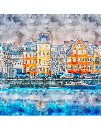 Obraz na płótnie fotoobraz watercolor Kopenhaga - Dania