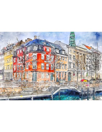 Obraz na płótnie fotoobraz watercolor Kopenhaga - Dania