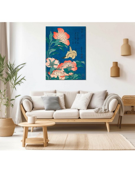 Reprodukcja obrazu Peonies and canary - Katsushika Hokusai - obraz