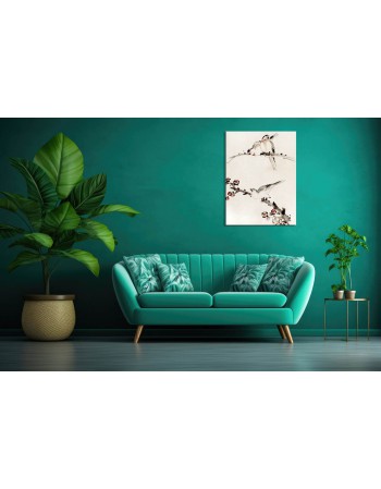Reprodukcja obrazu Three Birds Perched on Branches, One with Blossoms - Katsushika Hokusai - obraz