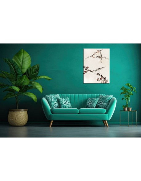 Reprodukcja obrazu Three Birds Perched on Branches, One with Blossoms - Katsushika Hokusai - obraz