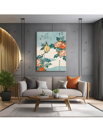 Reprodukcja obrazu Warbler and Roses - Katsushika Hokusai - obraz
