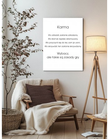 obraz-na-plotnie-fotoobraz- Obraz z cytatem "Karma – takie są zasady gry"