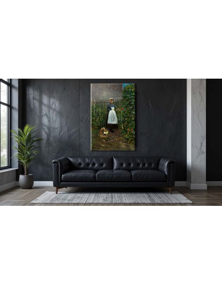 Reprodukcja obrazu Dziewczyna z koszem jarzyn w ogrodzie - obraz na płótnie - Olga Boznańska