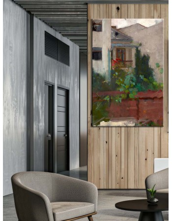 Reprodukcja obrazu Pejzaż architektoniczny - widok podwórka - obraz na płótnie - Olga Boznańska