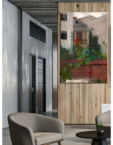 Reprodukcja obrazu Pejzaż architektoniczny - widok podwórka - obraz na płótnie - Olga Boznańska