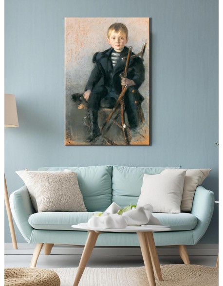 Reprodukcja obrazu Portret blondyna w czarnym płaszczu ze złotym guzikiem - obraz na płótnie - Olga Boznańska