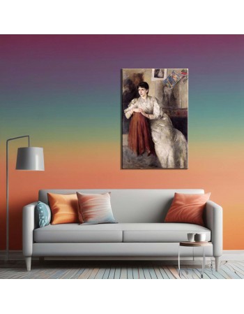 Reprodukcja obrazu Portret kobiety w białej sukni na tle wnętrza - obraz na płótnie - Olga Boznańska