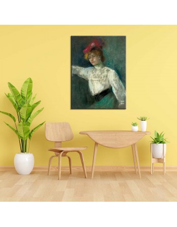 Reprodukcja obrazu Portret kobiety w czerwonym kapeluszu - obraz na płótnie - Olga Boznańska