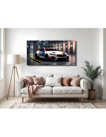 Obraz na płótnie Samochód wyścigowy w garażu fotoobraz