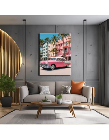 Obraz na płótnie Biało-różowy Chevrolet na Kubie fotoobraz