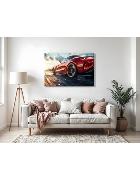 Obraz na płótnie Czerwony samochód na drodze fotoobraz