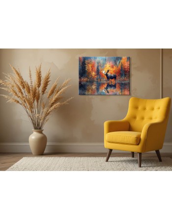 Obraz na płótnie Łoś na tle kolorowych drzew fotoobraz