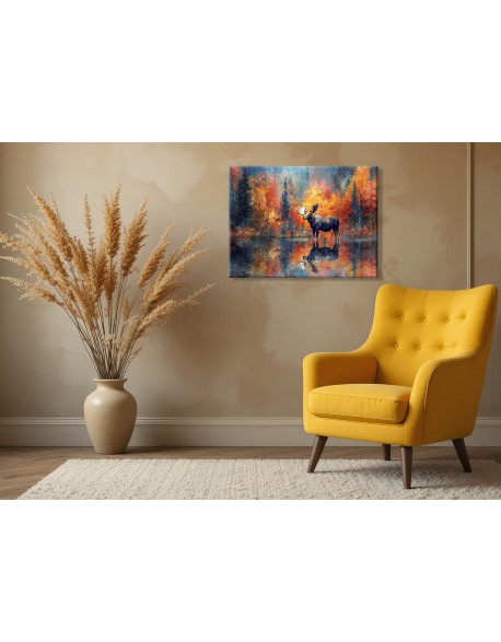 Obraz na płótnie Łoś na tle kolorowych drzew fotoobraz