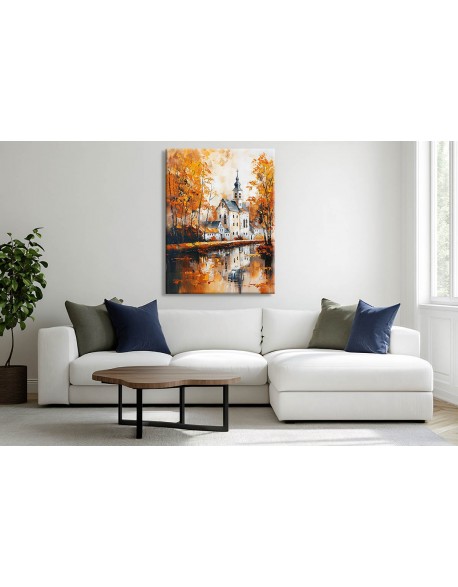 Obraz na płótnie Kościół wśród jesiennych drzew fotoobraz