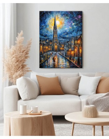 Obraz na płótnie Kościół przy brukowej uliczce fotoobraz